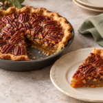 Small air fryer pecan pie with glossy toasted pecan filling