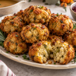Golden air fryer stuffing balls with sage and gravy